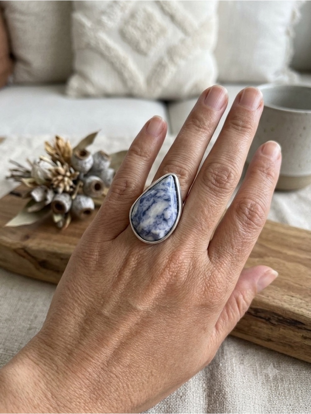 Teardrop Sodalite Sterling-Style Ring size 7